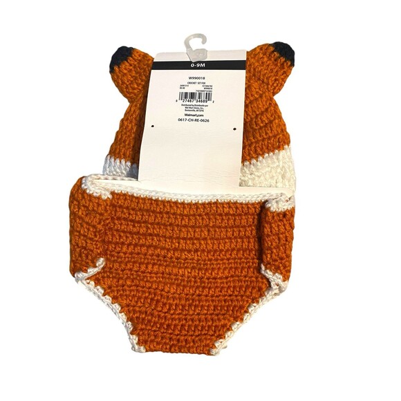 Hand crocheted baby fox hat and diaper cover nwt 0-9 months - Picture 2 of 3